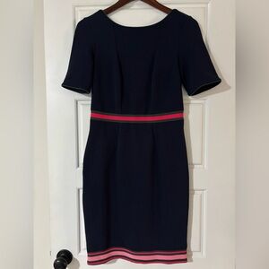 Boden Bowden Navy Textured Shift Dress w/ Stripe Detail | US 6P